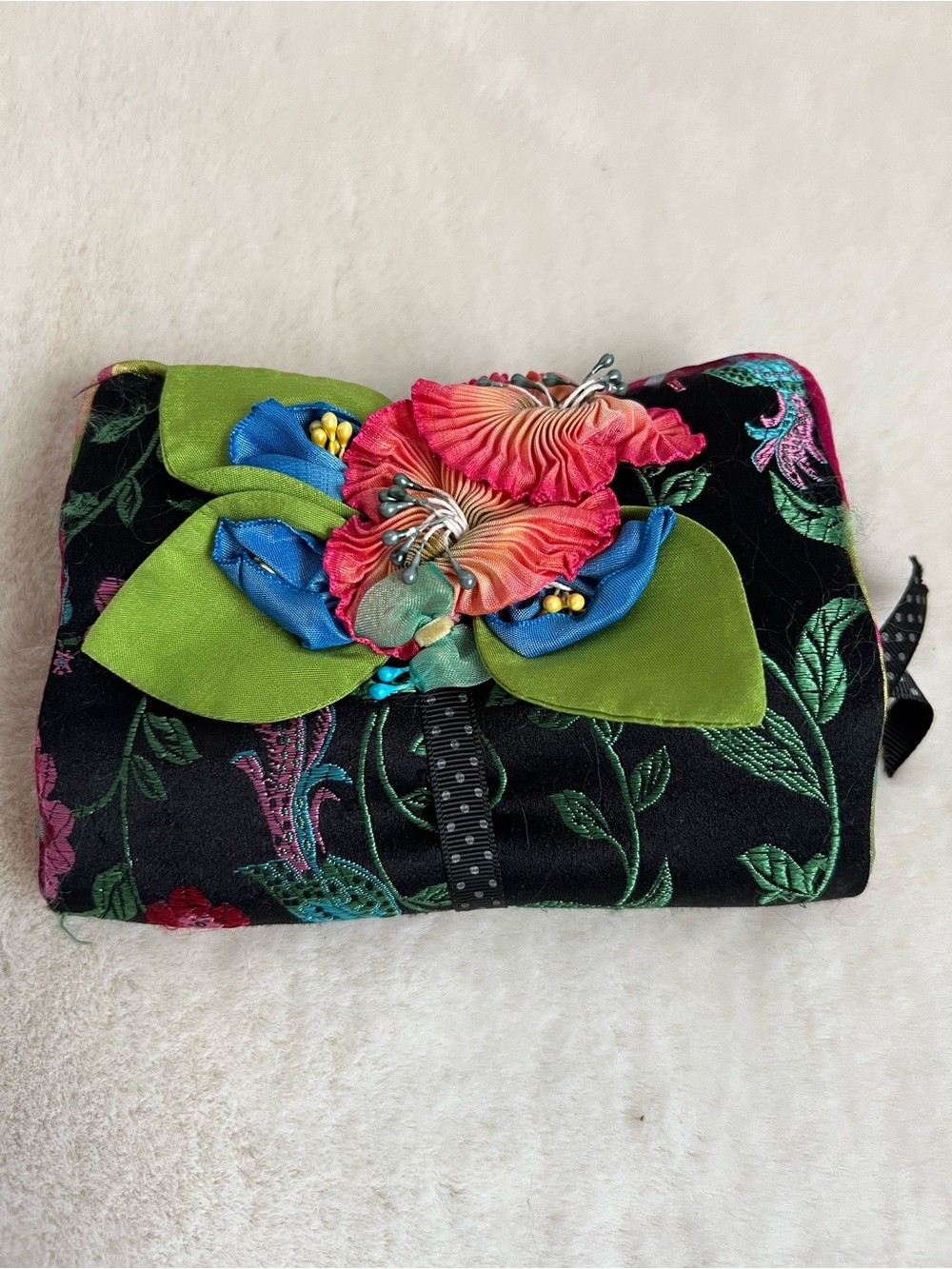 Goody Goody Embroidered Travel Jewelry Organizer Case Velvet Roll Boho Y2K